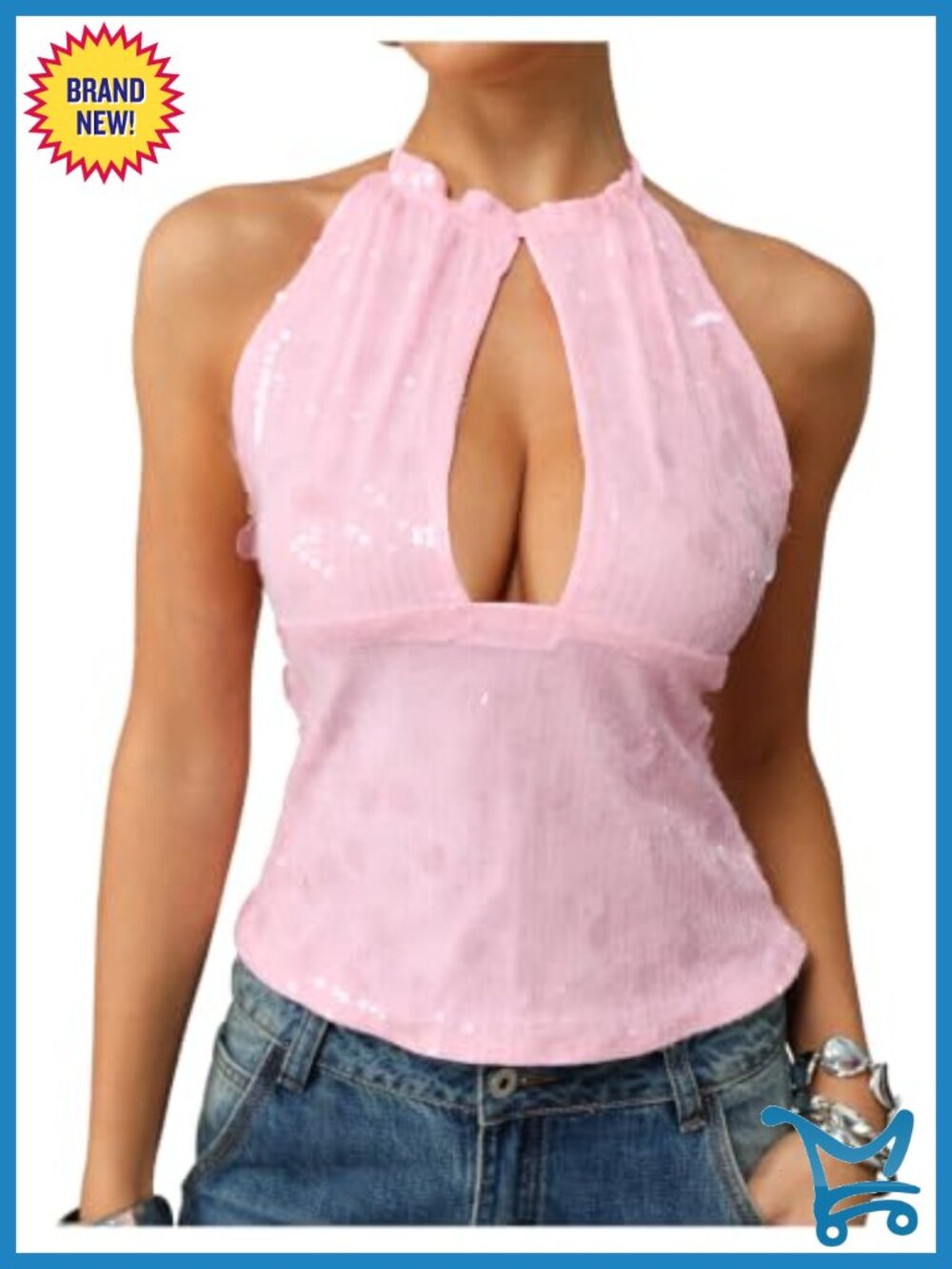 Sequin Crop Tank Top Halter Slim Fit Y2K Concert Party Going Out Top